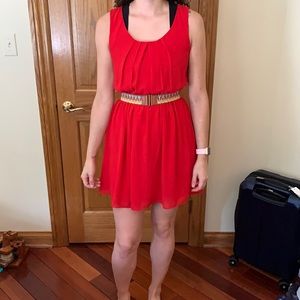 Red belted dress